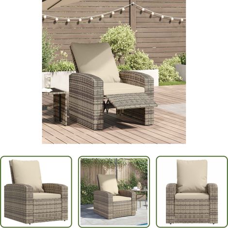 Liegeplatz -  Gartensessel Verstellbar mit Kissen Hellbraun Poly Rattan (1/5)