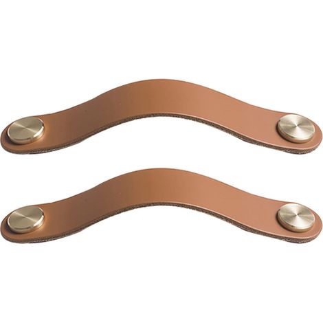 2er-Set Schranktürgriffe aus Messing und braunem Leder, 130 mm lang, mit Schrauben für Schränke (1/5)