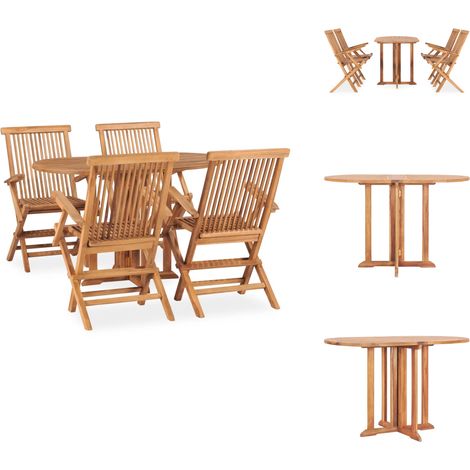 Ensemble à manger d'extérieur pliable 5 pcs Bois solide de teck - Meubles De Jardin - Salon De Jardin - Set De Table - Mobilier Extérieur - Teck (1/5)