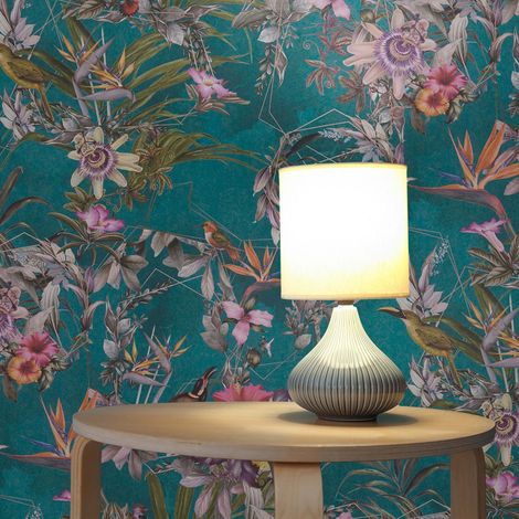 TADESSI  Tapete Tiere Maria  M1-No.789  Vliestapete  Blau  Grün  Blumenoptik  Dschungel  Wohnzimmer  Schlafzimmer  Küche (1/5)