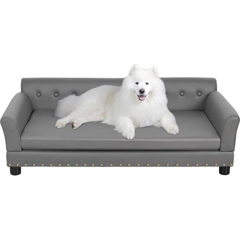 Divano per Cani Lusso Grande Media Poltrona per cane in Pelle microfibra Traspirante Impermeabile Rialzato Sedia per cani - XL Grigio 120x74x40cm