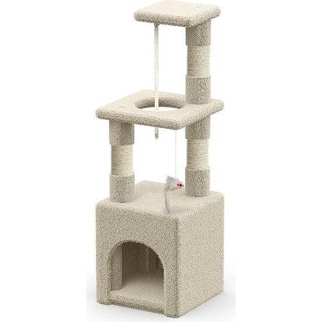Arbre à Chat Multi-Niveaux avec Griffoir Arbre à Grimper pour Chat avec Corde et Plateformes pour Félins Hauteur 88cm Beige (1/5)