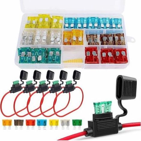 Kit de 120 Fusibles Automobiles Standard (5A-30A) avec 5 Porte-Fusibles – Accessoires Électriques pour Voiture, Camion, Moto et Camping-car (1/4)