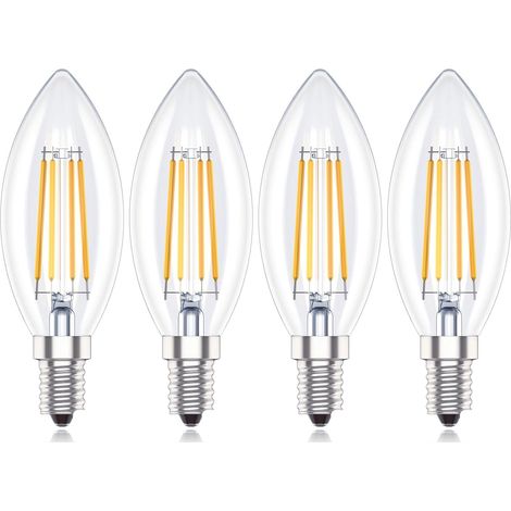 Ampoules LED E14 à intensité variable, 4 W C35 SES petites ampoules à vis, blanc chaud 2700 K, lot de 4 [Classe énergétique A+] (1/5)