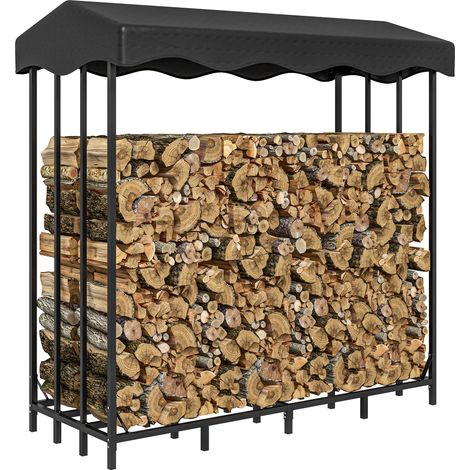 Leñero exterior de metal reforzado con tapa, capacidad de 2000 kg, color negro. (1/5)
