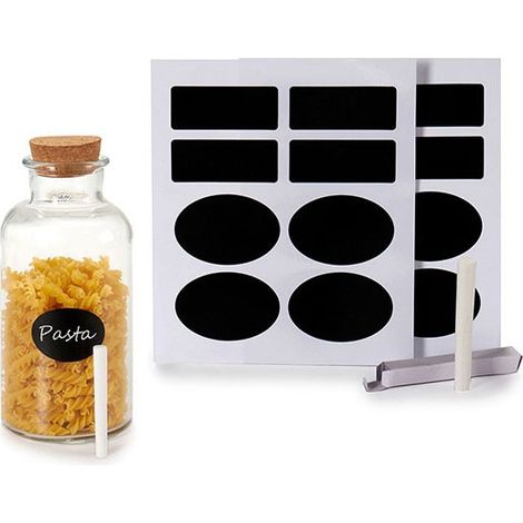 Étiquettes pour Bocaux Cuisine Autocollantes Noires + Craie