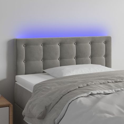 Tête de lit à LED pour lit simple, Cadre de lit, Tableau décoratif de chevet Gris clair 100x5x78/88 cm Velours SDG88384 (1/5)