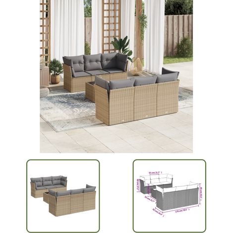 The Living Store 7-tlg. Garten-Sofagarnitur mit Kissen Beige Poly Rattan - Gartenmöbel - Esstischset - Rattan Möbel - Outdoor Sofa - Lounge Set (1/3)