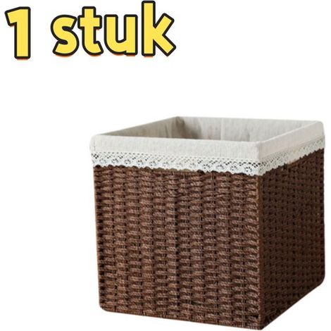 pièce - Panier de rangement fait à la main en rotin imitation - avec doublure - tressé avec de la paille - étagère - bibliothèque - boîte de rangement - adapté au rangement à la maison, salon, chambre (1/5)