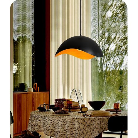 Suspension Luminaire Industriel, Vintage Lampe Suspendue E27 en Métal Hauteur Réglable, Corde Ajustable pour Salon Cuisine Restaurant Café Bistro Salle à manger Chambre Ø29cm(Noir Or) (1/5)