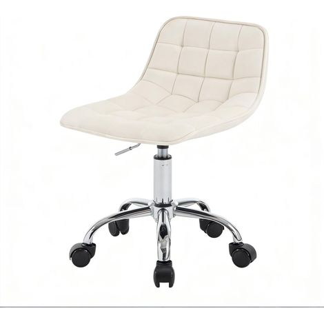 Silla de oficina giratoria de terciopelo color crema con ruedas y altura регулируable (1/5)