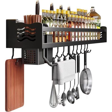 Gewürzregal Ohne Bohren Gewürzregal Wand Hängend Spice Rack Gewürz Organizer Für Küchenutensilien (40cm, Black)