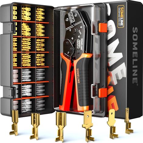 Kit de sertissage pour connecteurs ouverts, bornes de déconnexion non isolées mâles et femelles 2,8/4,8/6,3 mm, pince à sertir AWG 24-14 pour connecteurs 2,13/2,36 mm (1/5)