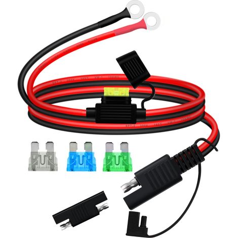 Connecteur SAE Batterie Moto 10AWG 30A SAE vers O Ring 8mm 12V 24V avec Fusibles pour Moto, Solar Panel, Voiture, Bateau (10AWG + Fusible, 0.6 m) (1/5)