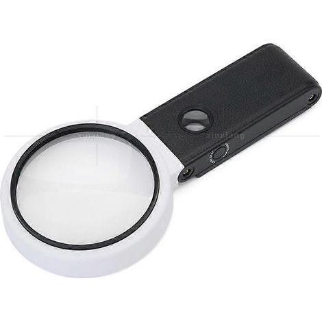 Loupe de grande taille (11 cm) avec grossissement 3,5x/25x, éclairage et support, portable et sur pied. (1/4)
