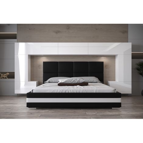 Tête de lit Armoire - pont de lit PANAMA 6/21W/HG2-1A blanc/blanc brillant 323x167x35cm