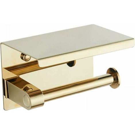 1pc Toilet Roll Holder Gold 304 Stainless Steel Toilet Roll Holder with Shelf Wall Mounted Toilet Roll Holder for Bathroom (1/4)