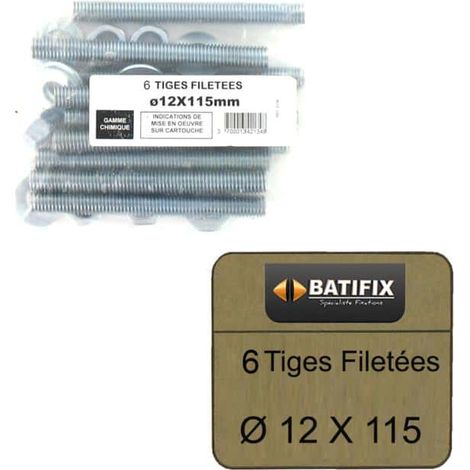 Paquete de 6 varillas roscadas M12 BATIFIX diámetro 12 x 115mm