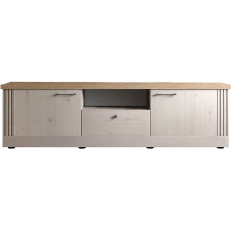 NASHVIL - Meuble TV 3 Portes 1 Niche Aspect Chêne Blanchi et Chêne clair (1/5)