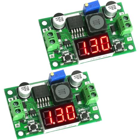 Lot de 2 convertisseurs d'alimentation DC Step Down réglables - Régulateur de tension CC - Convertisseur descendant avec voltmètre LED - 40 V vers 1,25 - 37 V - 2 A stable - 3 A max - Pour (1/5)