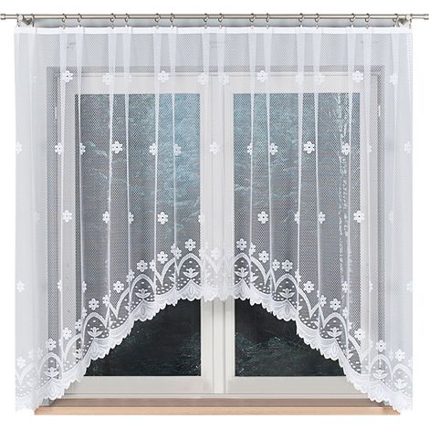 Florentyna - Cortina jacquard confeccionada con abertura en la parte inferior - 330 x 160 cm - blanca (1/5)