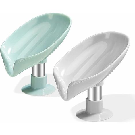 DEESSE SHOP - Porte-savon à ventouse 2 pièces avec drainage, porte-savon de douche pour salle de bain, porte-éponge en plastique pour cuisine, porte-savon en forme de feuille, nettoyage facile et dura (1/5)