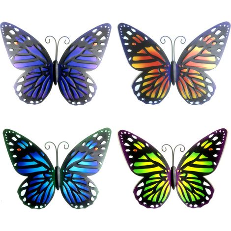 Butterfly Wall Decor - Metal Sculpture - Indoor Outdoor Wall Art for Living Room Bedroom Garden Office - 4 Pack - 9.5 Inch 7.5 Inch (1/5)