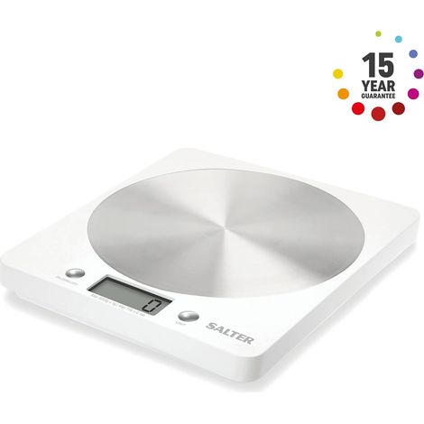 Balance électronique à disque - Pesage numérique, pour la maison et la cuisine, plateau en acier inoxydable brossé, mesure les liquides, capacité de 5 kg, blanche-AquaForge (1/5)