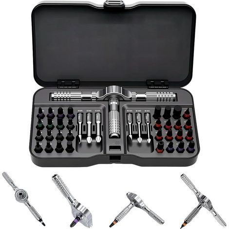 Jeu de tournevis à cliquet 40 en 1 avec outils de précision multifonctionnels et poignée en T (noir) (1/5)