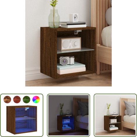 vidaXL Holz Nachttisch - Wand-Nachttisch mit LED-Leuchten Braun Eichen-Optik (1/5)