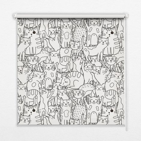 Innenrollo Fensterrollo - Rollo ohne Bohren - Sichtschutzrollo - Lichtdurchlässiges Rollo - Rechteckiges - Rollo - (90 cm x 140 cm) - Gezeichnete Katzen (1/5)