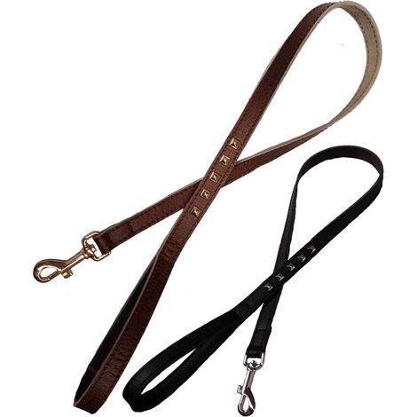 Guinzaglio per cani in pelle con borghie Collezione Classica - nero (1/5)