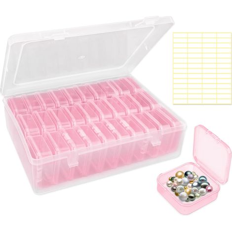 Lot de 30 petites boîtes de rangement transparentes pour perles, petites boîtes en plastique avec couvercles à charnière et étiquettes autocollantes, étui en plastique pour le rangement