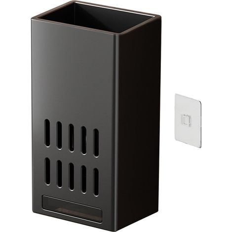 Porte-cuillères et fourchettes pratique, installation facile sans perçage, boîte de rangement pour baguettes avec égouttoir, support mural noir (1/5)
