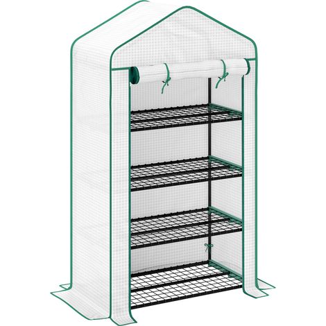 Serre de balcon étagère 4 niveaux 90x49x160 cm acier galvanisé bâche amovible PE haute densité blanche (1/5)