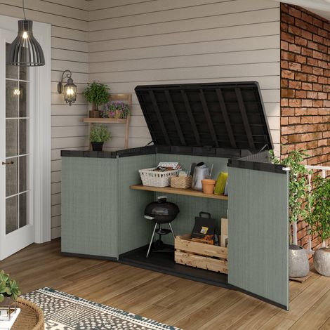 Dmora - Armario exterior Lumarzo, Mueble para exteriores, Mueble de jardín multiusos, Contenedor para balcón o garaje, 140x80 h120 cm, Verde (1/5)