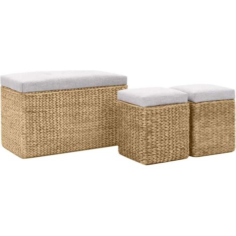 Maison Exclusive - Banc avec 2 poufs Jacinthe d'eau Gris (1/5)
