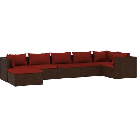 Ensemble de Meubles de Jardin en Rotin Synthétique 7 Pièces avec Coussins, Mobilier d'Extérieur Tressé en Résine Marron (1/5)