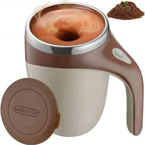 Self Stirring Mug 304 Stainless Steel Automatic Magnetic Stirring Coffee Mug with Lid for Home Office Travel 380ML Brown (1/5)