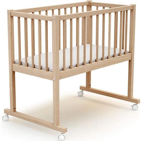 Les Tendances – Berceau en bois NOA 40 x 80 cm – Structure en hêtre massif – 4 roulettes multidirectionnelles avec frein – Matelas inclus 40 x 80 x 5 cm