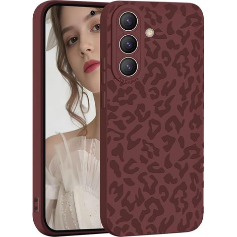 Coque pour Samsung Galaxy A57 5G, Motif Léopard Silicone Souple, Protection Caméra Surélevée, Étui Antichoc Slim Fin,Housse de Téléphone pour Femme et Fille Compatible avec Samsung A57 5G - Vin Rouge (1/5)