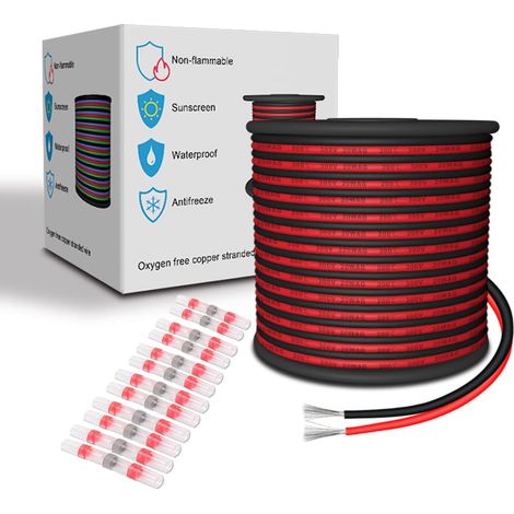 Fil Electrique en Silicone 20 AWG Rouge/Noir 30,48 Mètres/Couleur 0,52 mm² 2 Cordons 20/2 Câble de Raccordement Flexible en Cuivre Etamé Toronné (1/5)