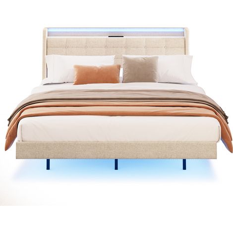 Bealife 160x200 Polsterbett Kopfteil Stauraum LED USB, Beige (1/5)
