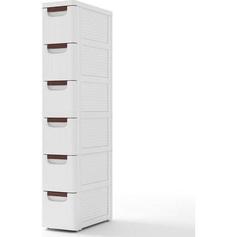 Mobiletto portaoggetti stretto 42 x 19 x 109 cm con 6 pratici cassetti per piccoli spazi in PP bianco 200010269