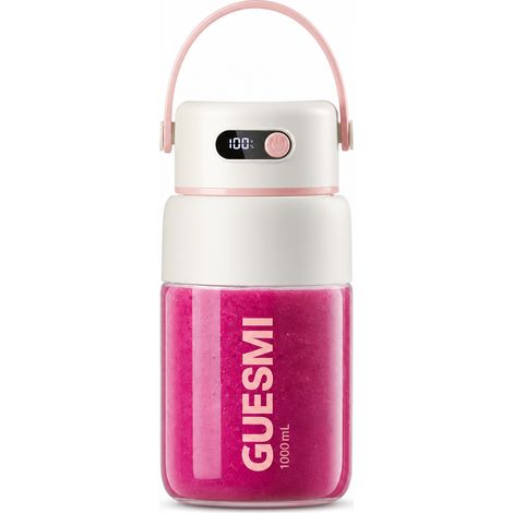 Blender Portable Sans Fil en Verre GUESMI 1000 ml, Rose Pamplemousse, 26 Lames et Affichage de Batterie (1/5)