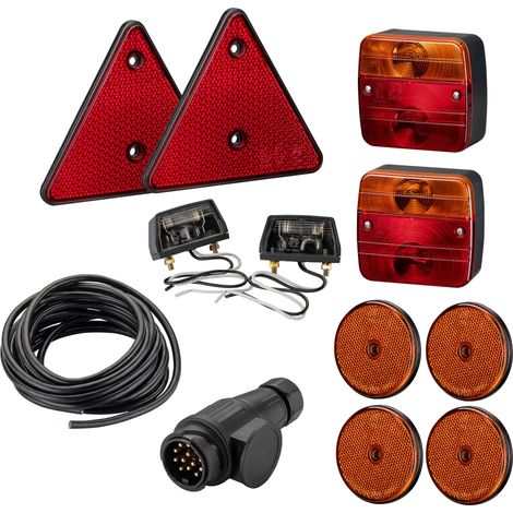 Wiltec Rückleuchten Set für Anhänger 12-teilig, 13-poliger Stecker mit 5 m Kabel, Rücklicht mit E-Prüfzeichen, Anhängerbeleuchtung (1/5)