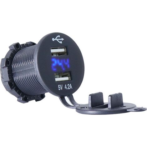 Câbles, adaptateurs et prises – Chargeur étanche 5 V 4,2 A 2 ports USB pour voiture, moto, bleu, rouge, vert, 12 V, 24 V, affichage LED, voltmètre avec chargeur de fil – (nom de la couleur : rouge) (1/3)
