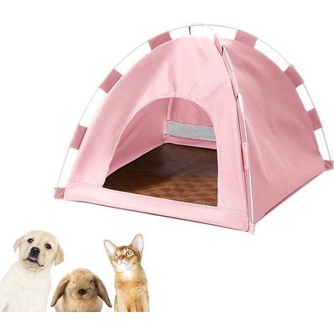 Tente pliable pour chat - Abri portable pour animaux - Maille respirante lavable et résistante à l'eau - 40 x 40 x 37 cm - Rose (1/5)