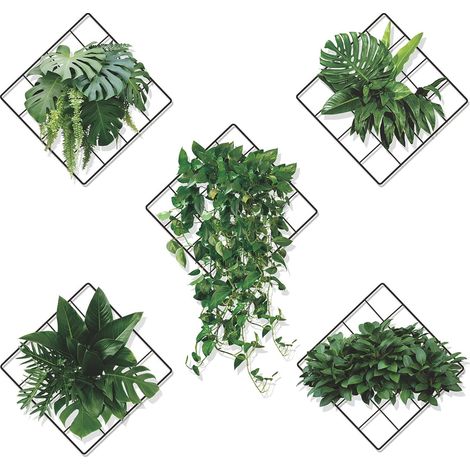 APEX Sticker mural décoratif en grille à motif de feuilles de lierre et de monstera vertes vives,effet 3D,amovible, lot de 5 (29 x 30 cm) (1/5)