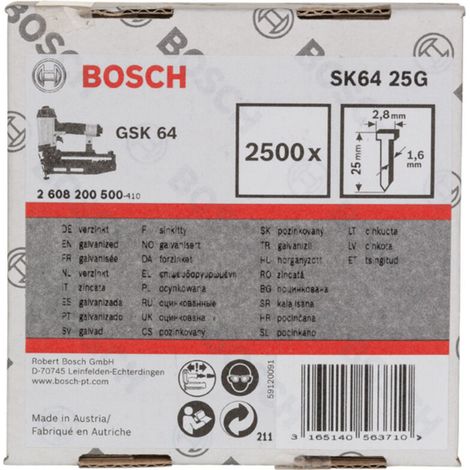 Goupille à tête conique SK64 25G, 1,6 mm, 25 mm, galvanisée, lot de 2500